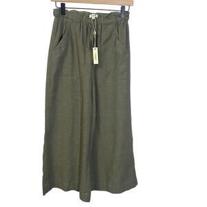 Max Studio London NWT Olive Green Wide Leg Gaucho Pant Poly Linen Blend Sz XS